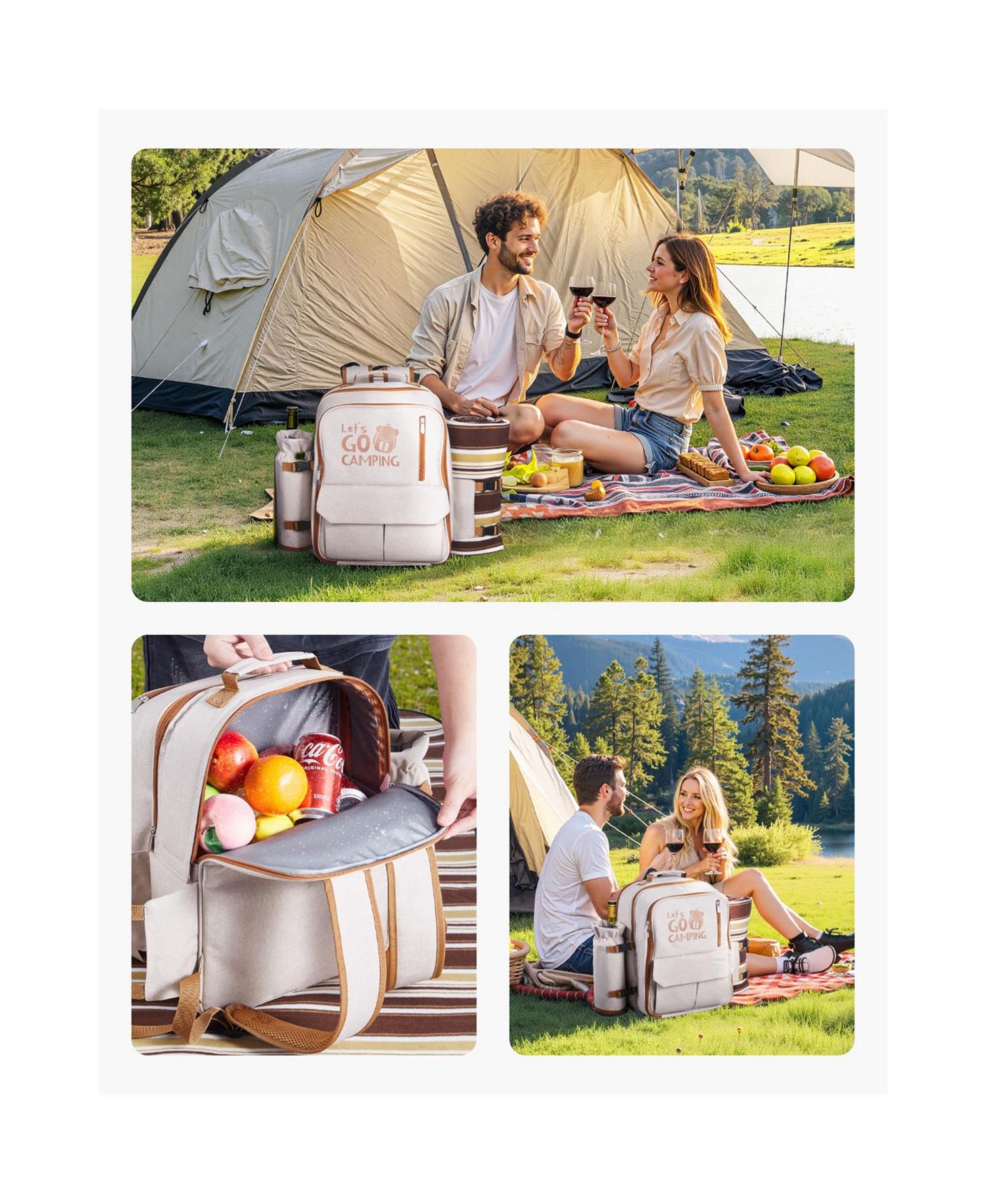 Picnic Backpack for 4 with Insulated Cooler, Blanket, Plates and Cutlery Set, 20 L