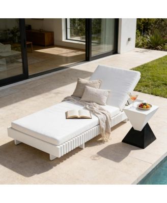 Adjustable Acacia Wood Outdoor Chaise Lounge with Water-Repellent Cushion