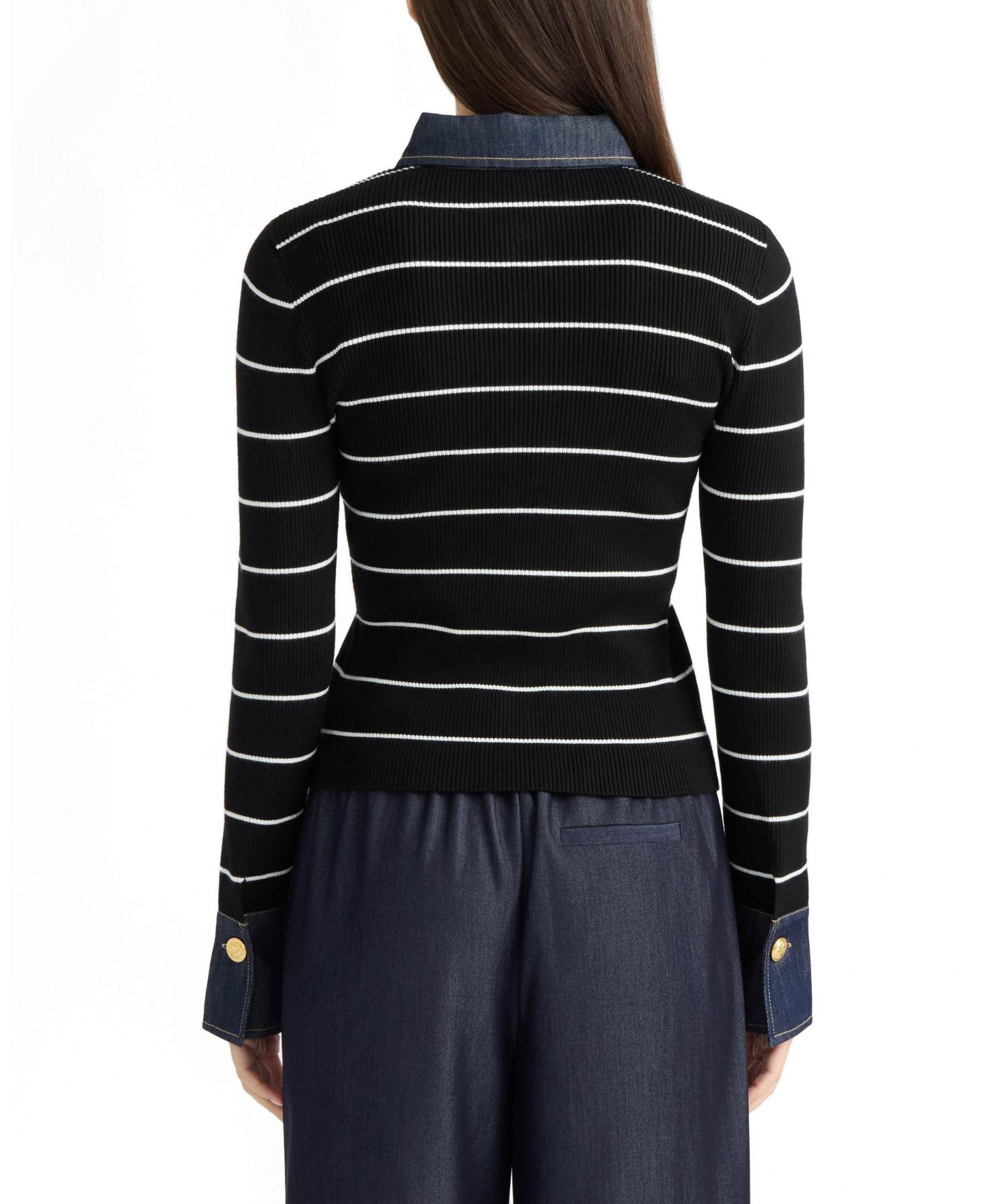 Женский кардиган Ellen Tracy Collared Button-Front Denim Trim, цвет: Белый / Чёрный — фото 2