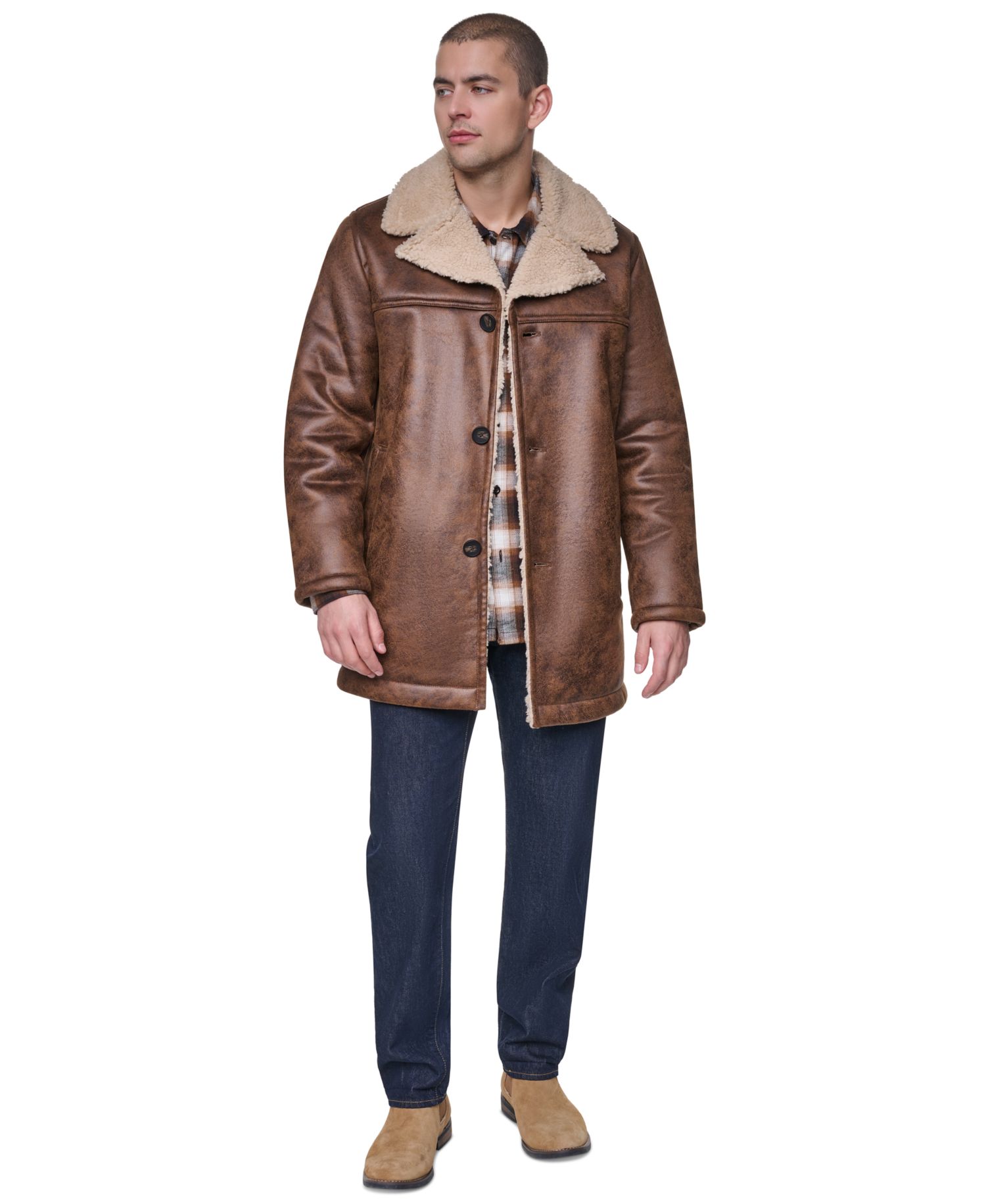 Men's Full Length Faux Shearling Jacket