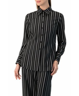 Women's Pinstripe Fitted Long-Sleeve Button-Front Shirt