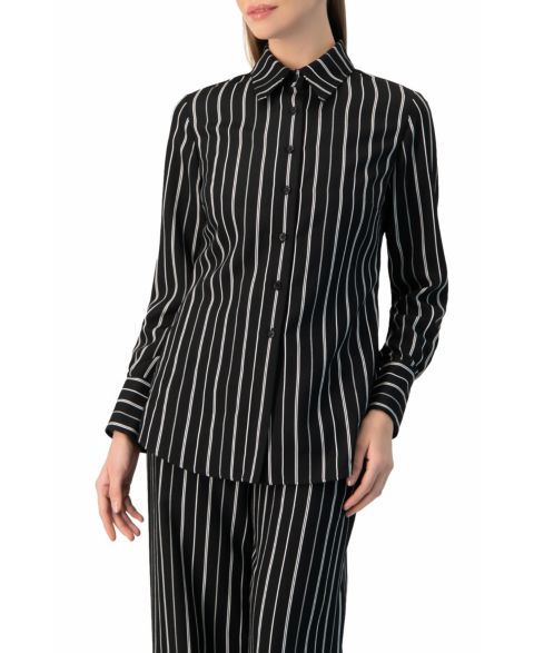 Женская рубашка Ivonne Pinstripe Fitted Long-Sleeve Button-Front, цвет: Чёрный