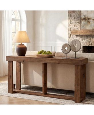 63-Inch Solid Wood Console Table, Farmhouse Entryway Table with Storage, Narrow Skinny Sofa Table