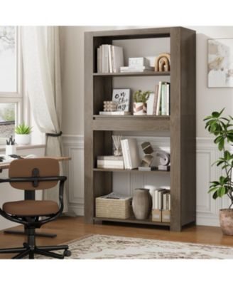 72" Tall Bookshelf, Vintage Bookcase with Drawer, 4-Tier Open Shelf, Thick Frame, Anti-Tip, Waterproof and Mark Resistant, for Office, Bedroom