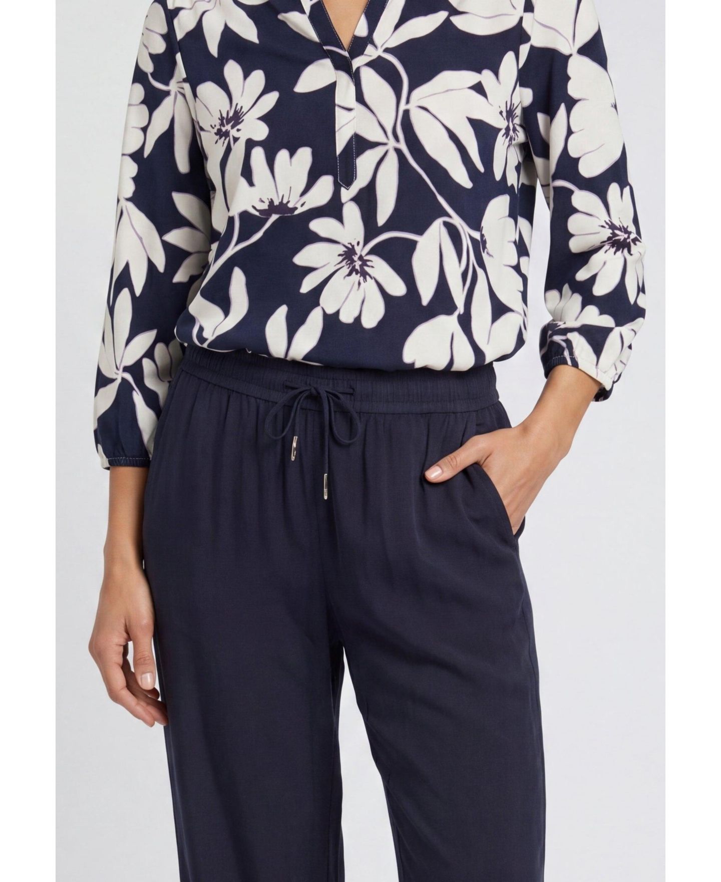 Женские брюки Olsen Wide-Leg Twill Mid-Rise, цвет: Тёмный тёмно-синий — фото 3
