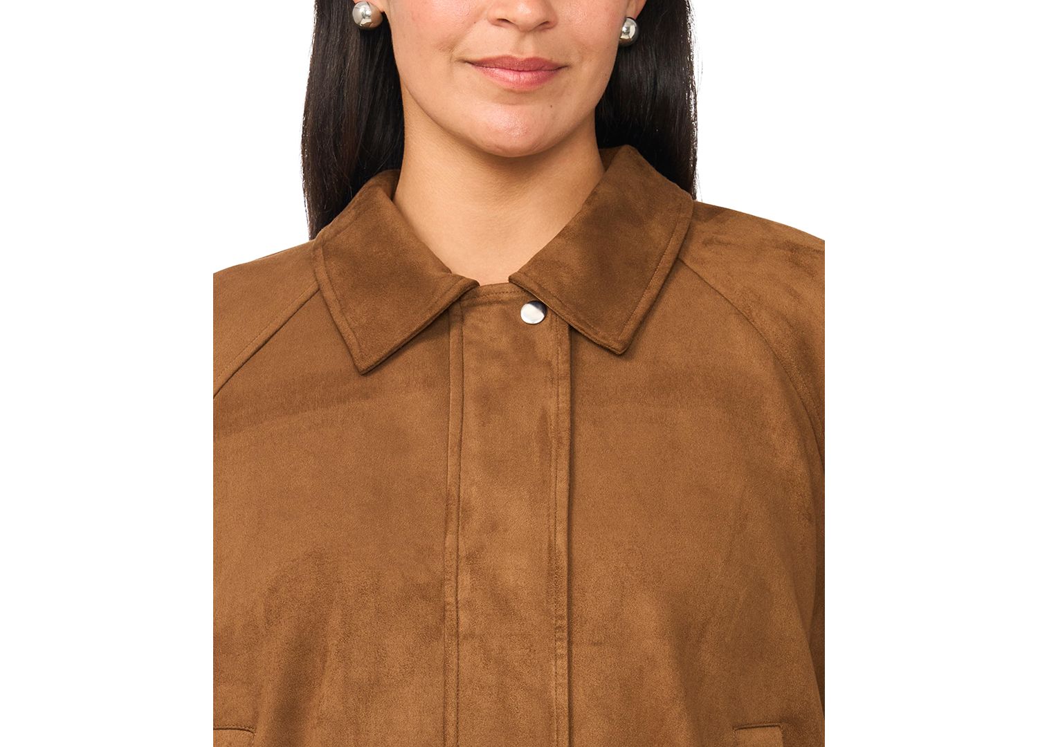 Plus Size Raglan-Sleeve Faux-Suede Work Jacket