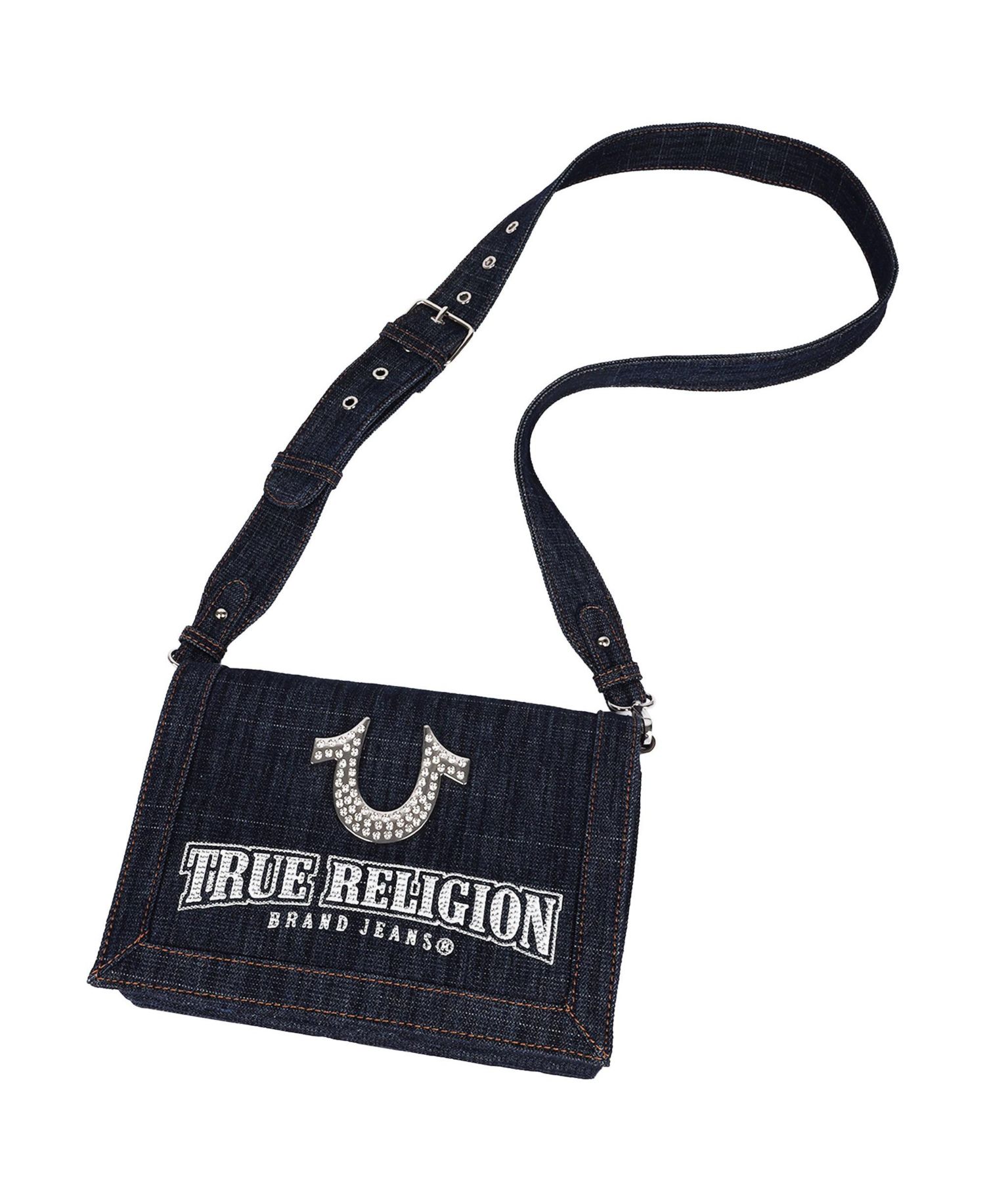 Bling Horseshoe Denim Messenger Bag with Adjustable Strap