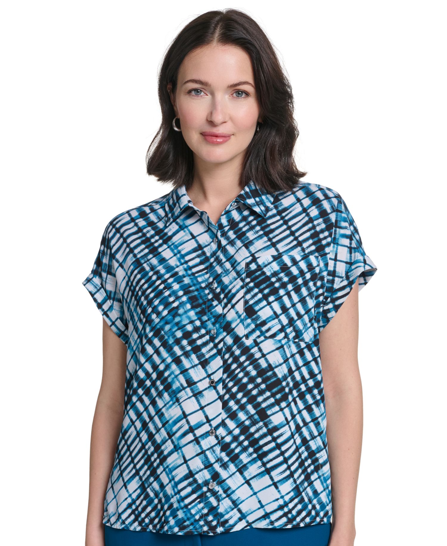Women's Collared Short-Sleeve Button-Front Blouse