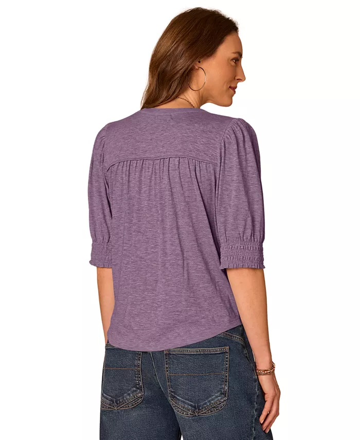 Petite Mandarin Collar Blouson-Sleeve Knit Top - thumbnail 9