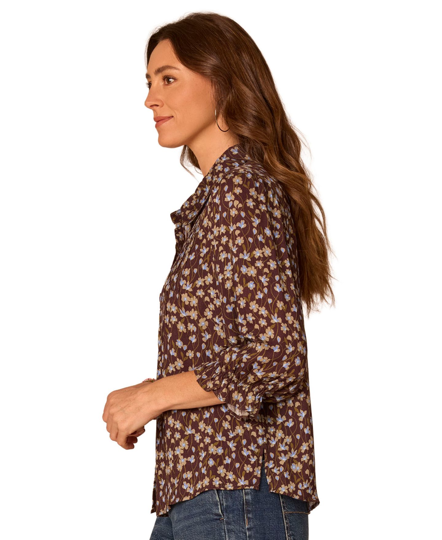 Женская блузка Democracy Petite 3/4-Sleeve Floral Blouse, цвет: Кофейный — фото 3