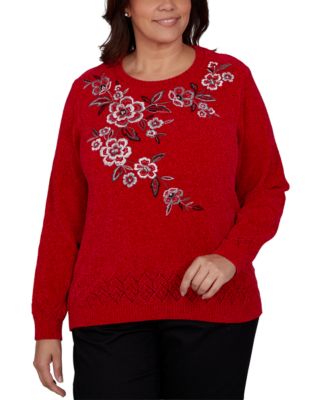 Plus Size Embroidered Floral Textured Chenille Sweater