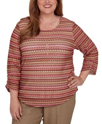 Plus Size Union Square 3/4-Sleeve Striped T-Shirt