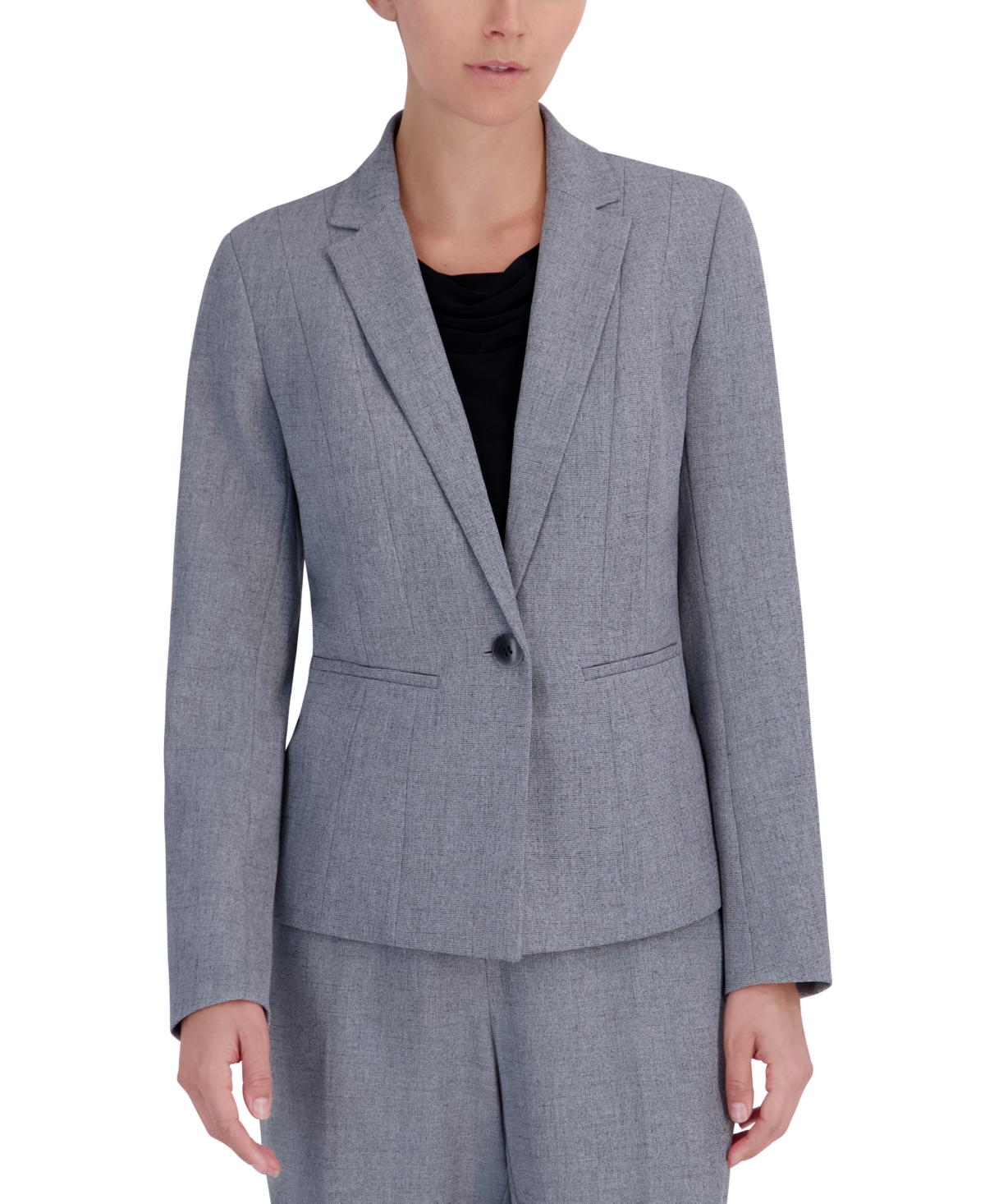 Kasper Women's Stretch Crepe One Button Blazer, Regular & Petite - Grey/Black