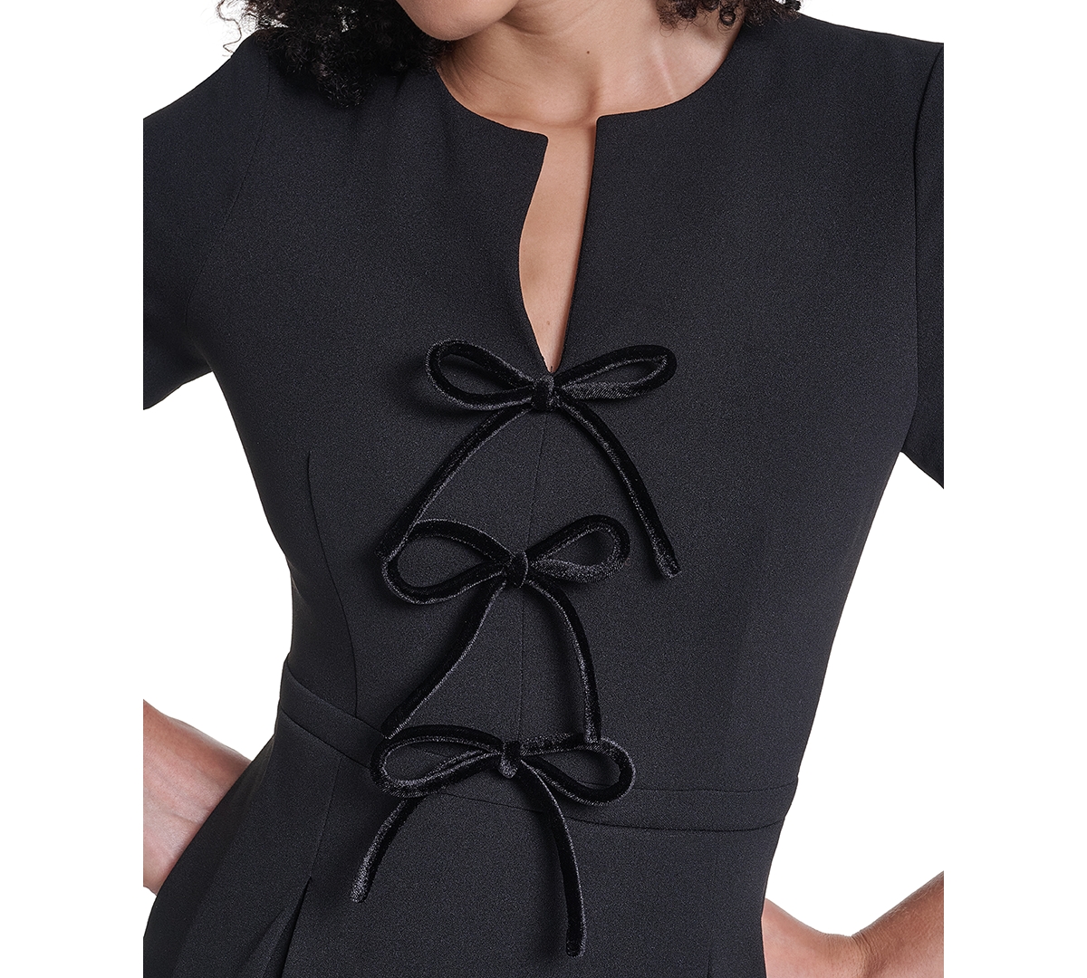 Karl Lagerfeld Paris Women's Scuba Crepe Stretch Velvet Bows Short Dress