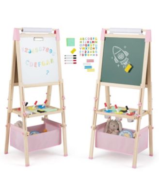 3-in-1 Double-Sided Kids Art Easel with Chalkboard Whiteboard and 60 Accessories