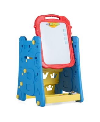 4-in-1 Kids Art Easel with Magnetic Whiteboard Chalkboard and Bookshelf
