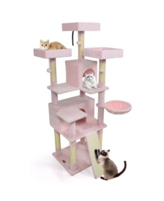 65 Inch Cat Tree with 3 Upholstered Perches 2 Condos and Sisal Scratching Posts