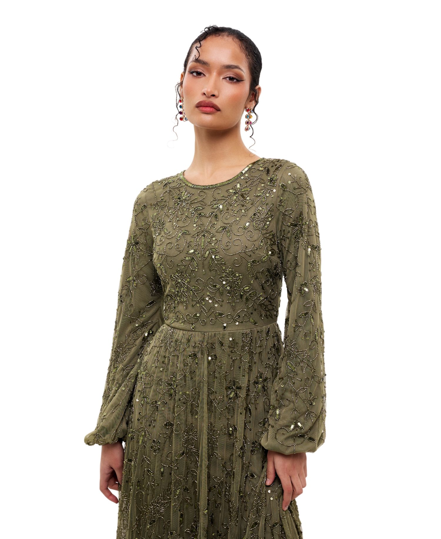 Women's Modest Ebellished Sequins A Line Maxi Dress