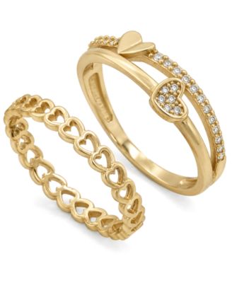 2-Pc. Cubic Zirconia 18k Gold Plated Brass Ring Set