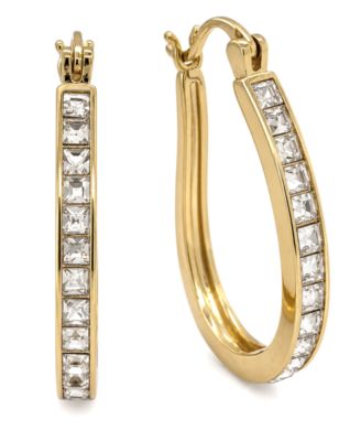 Crystal Oblong 18k Gold-Plated Brass Hoop Earrings
