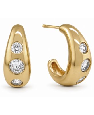 Cubic Zirconia 3 Stone Hoop Earrings