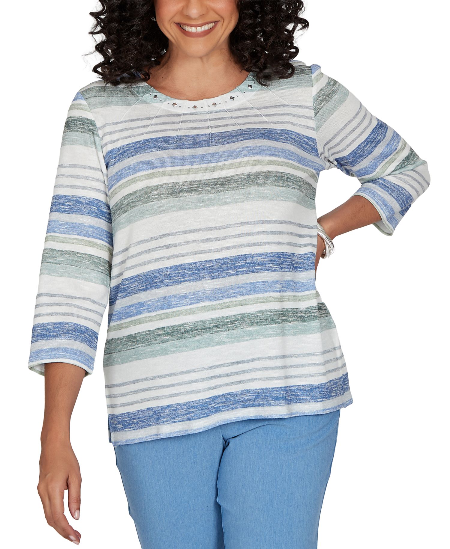 Petite Provence 3/4-Sleeve Crew Neck Knit Top