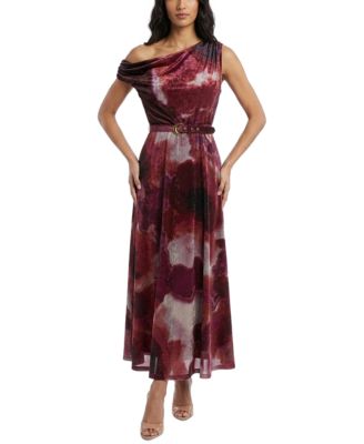 Women's Off-the-Shoulder Floral Velvet Dress