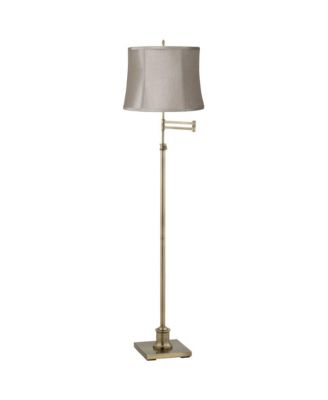 360 Lighting Swing Arm Floor Lamp Adjustable Height 70" Tall Antique Brass Taupe Fabric Drum Shade for Living Room Reading Bedroom