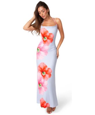 Women's Cowl Halter Maxi Floral Dress
