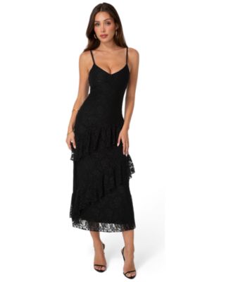 Women's Floral-Lace Cascading-Ruffle Maxi Dress