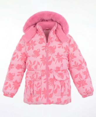 Toddler Girls' 2T-5T Floral Flocked Puffer Jacket