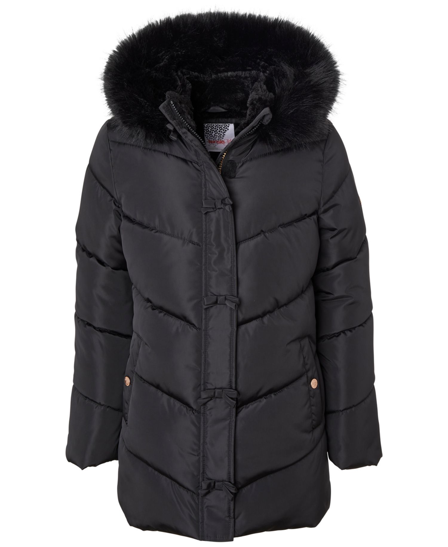 Girls' 6-16 Bow Hooded Puffer Jacket