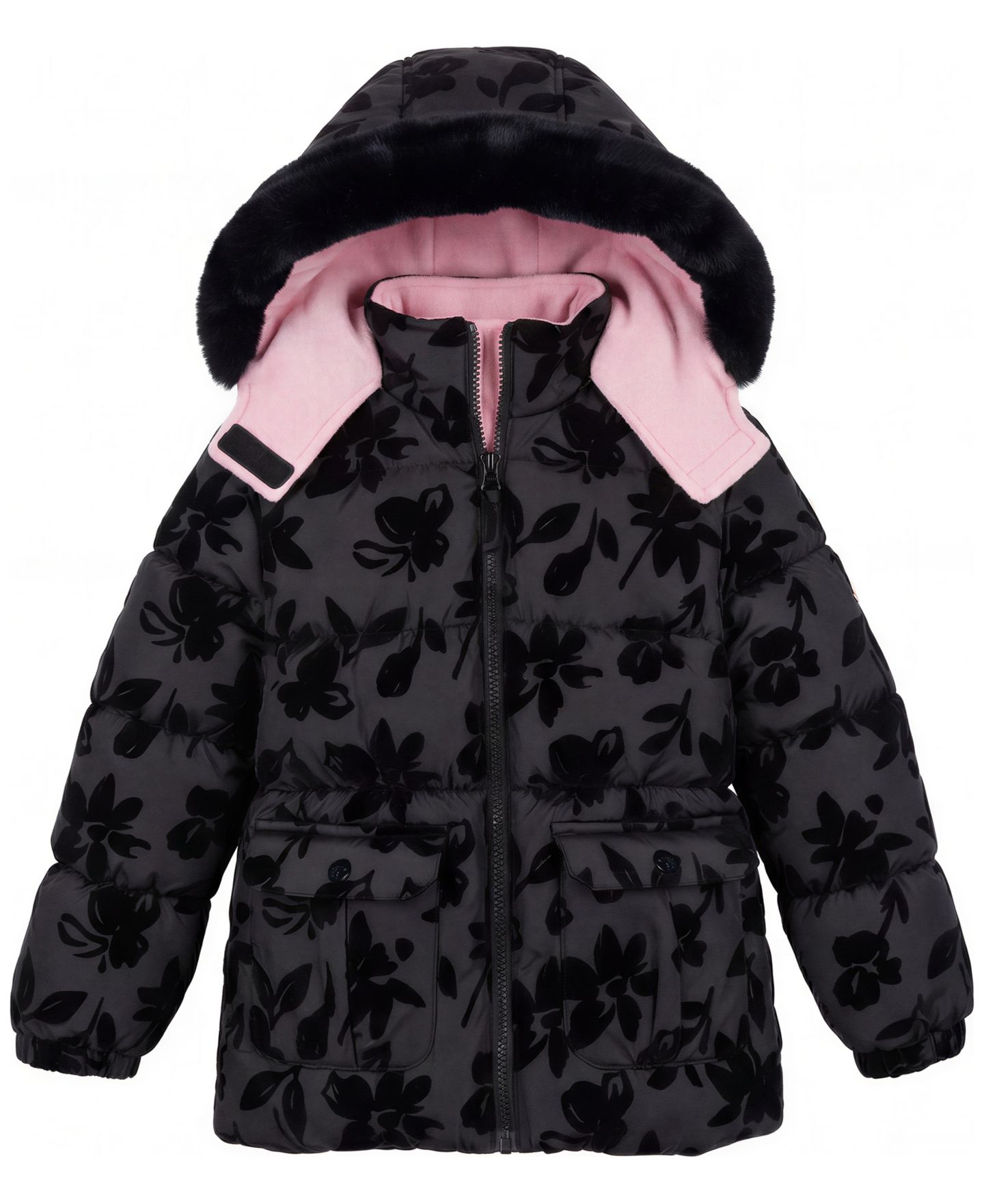 Куртка Kensie Girl Floral Flocked Puffer Jacket для девочек-малышей, цвет: Чёрный — фото 1
