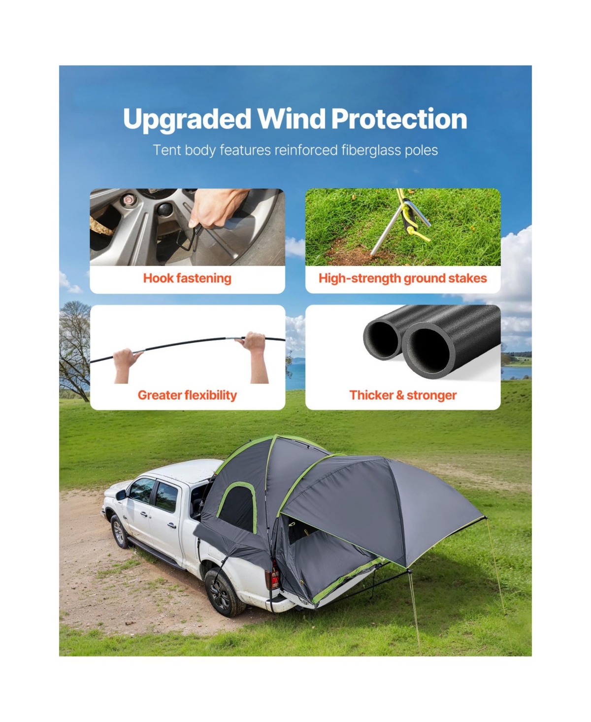 Sevorley Pickup Truck Bed Tent for 5.5-6.0 ft Beds, Waterproof 2-3 Person Tent with Awning