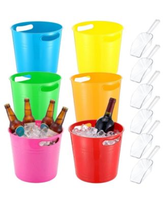 6 Plastic Ice Buckets With Scoops 6L Large Capacity For Parties Weddings