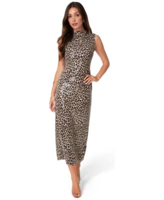 Women's Sequin Leopard-Print Mock-Neck Dress