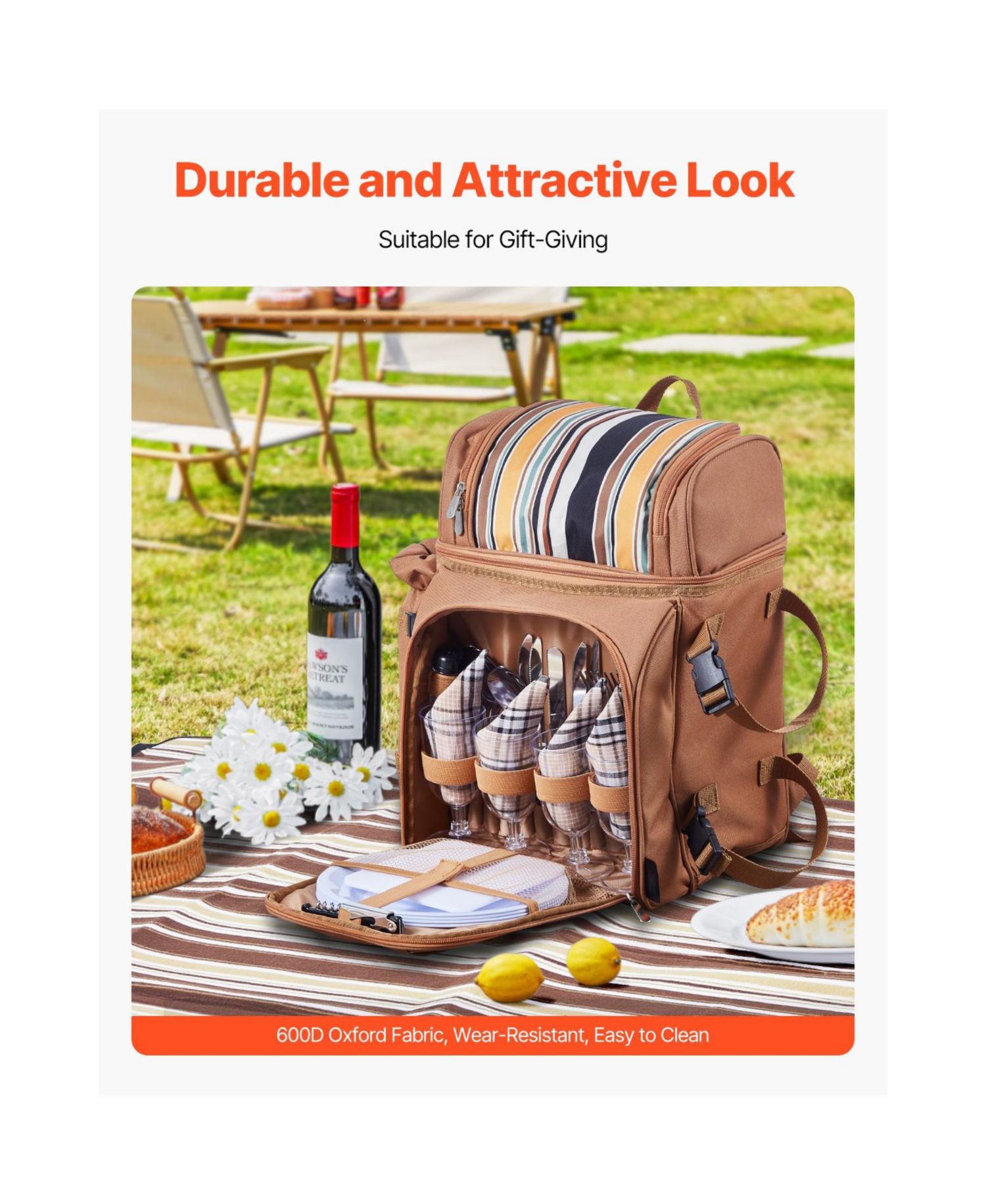 4-Person Picnic Backpack with Insulated Cooler, Blanket and Cutlery Set