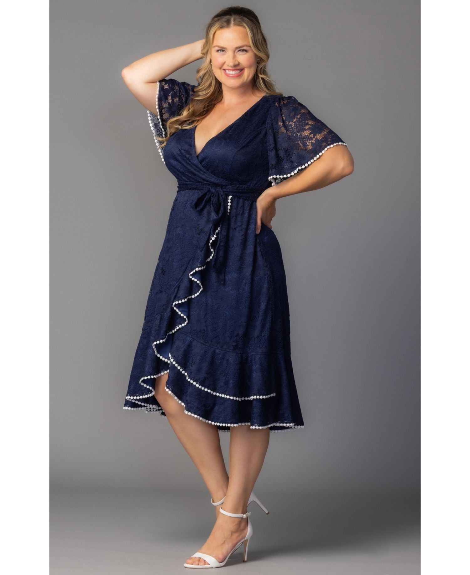 Plus Size Palermo Lace Faux Wrap Cocktail Dress