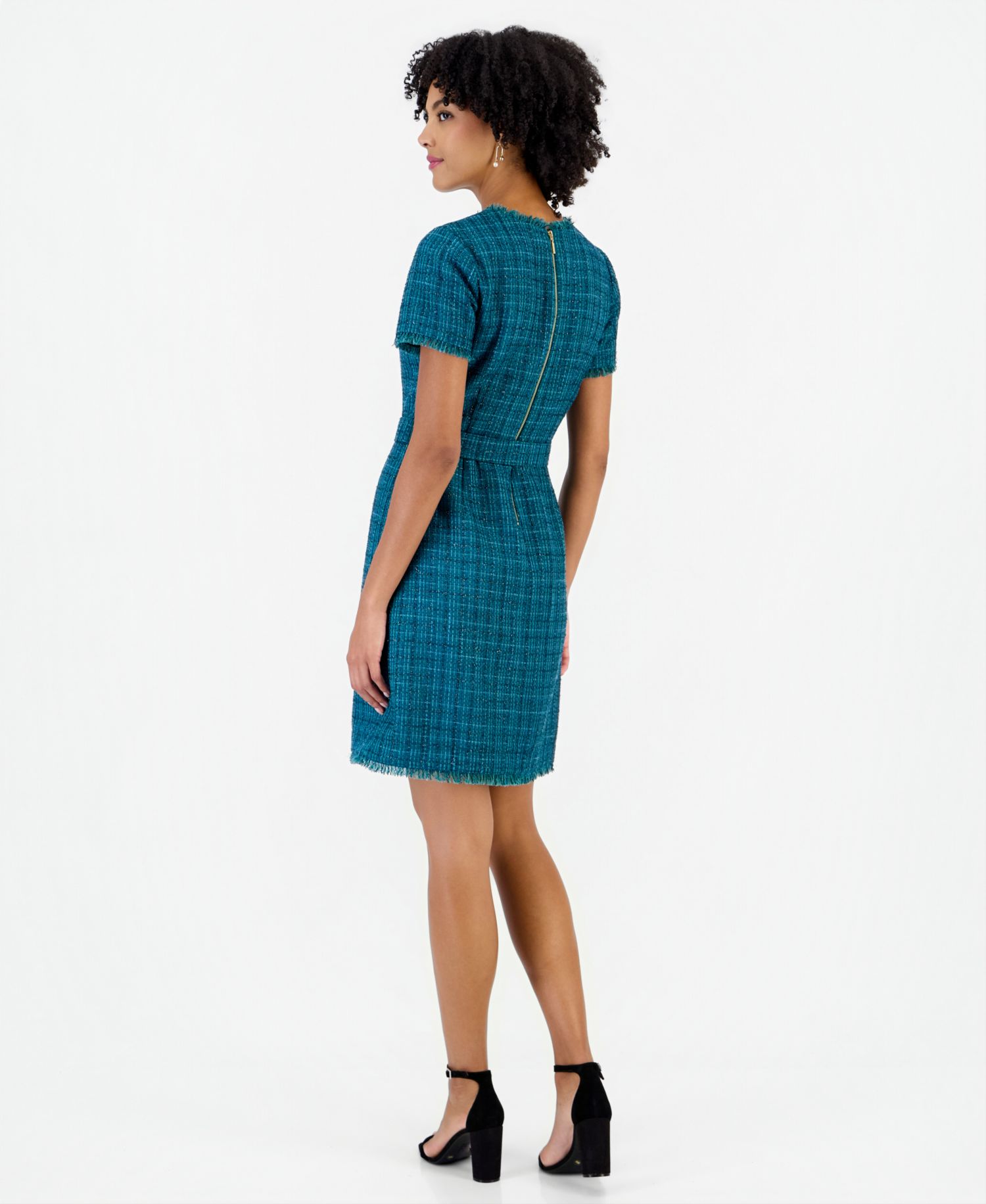 Women's Plaid Short-Sleeve Belted Dress