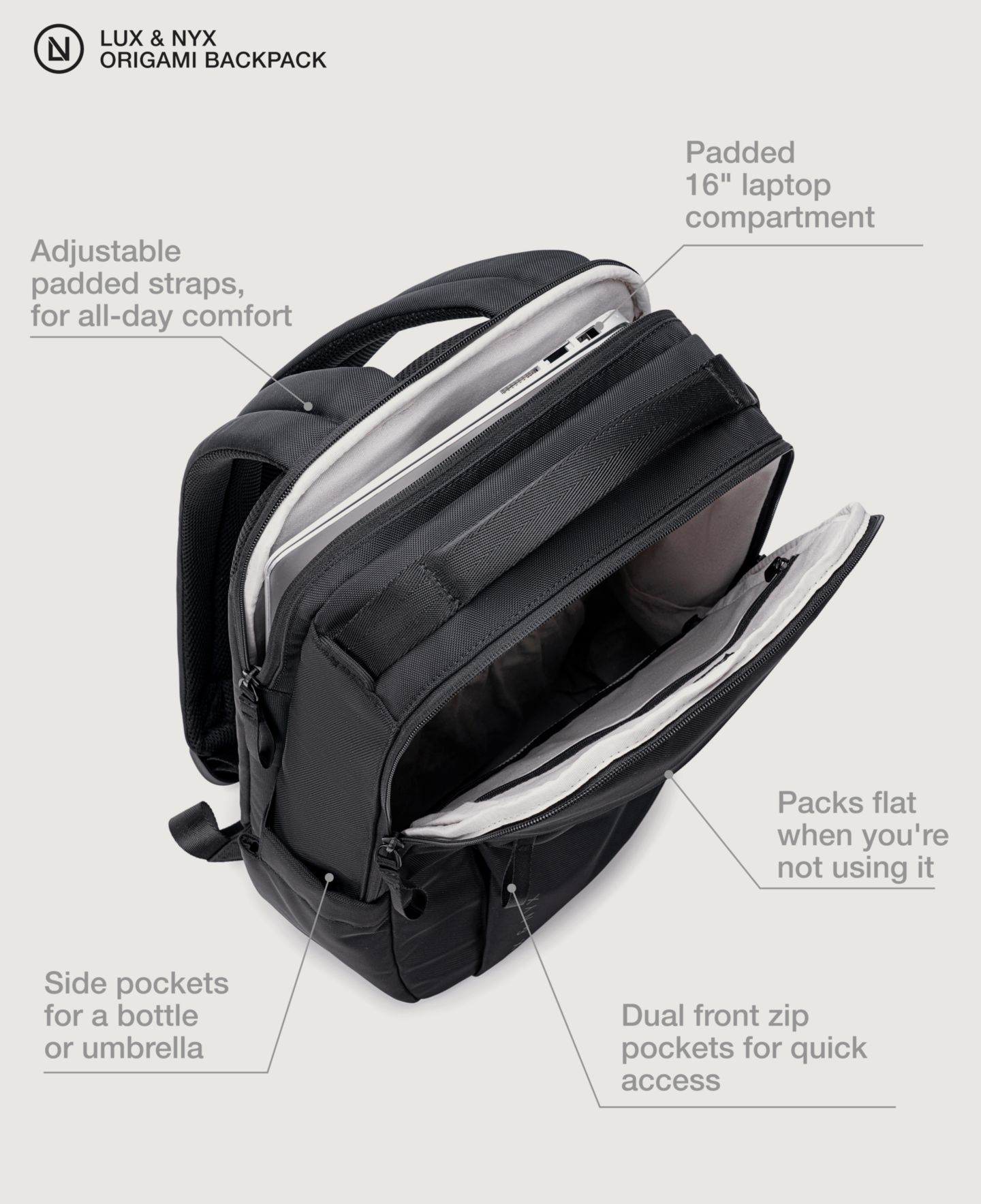 Рюкзак Lux & Nyx Purpose 16" Laptop - Laptop Bag, цвет: Чёрный — фото 11