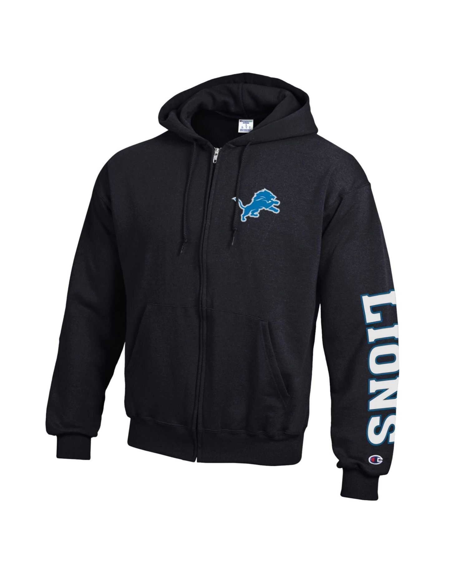 Men's Black Detroit Lions Powerblend Fleece Full-Zip Hoodie
