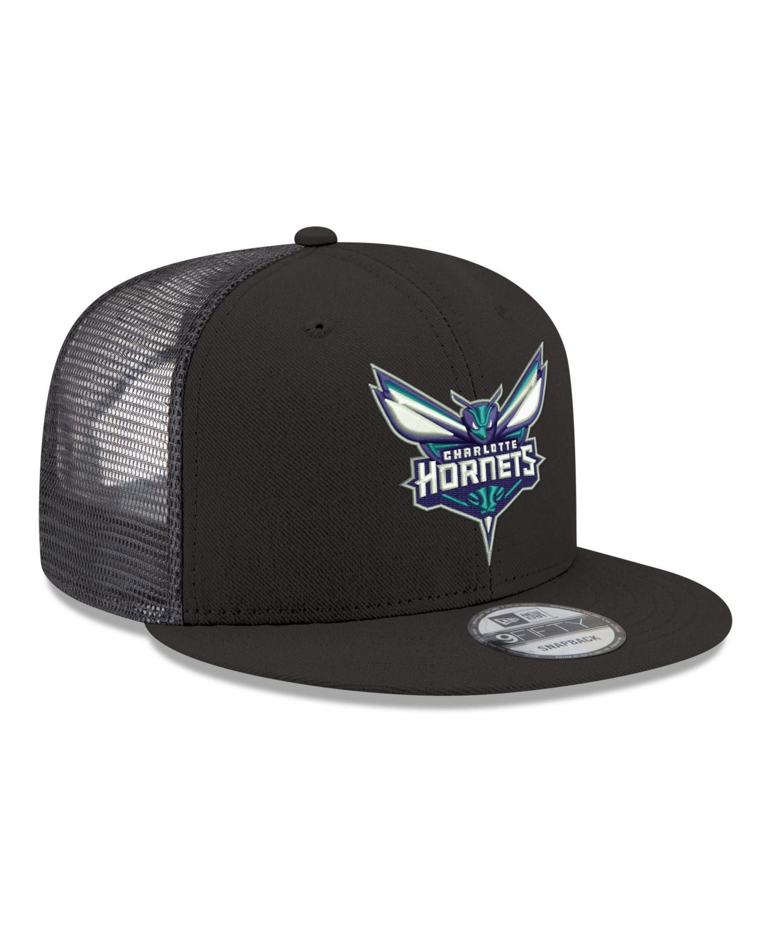 Men's Black Charlotte Hornets Core Logo Meshback 9FIFTY Snapback Hat