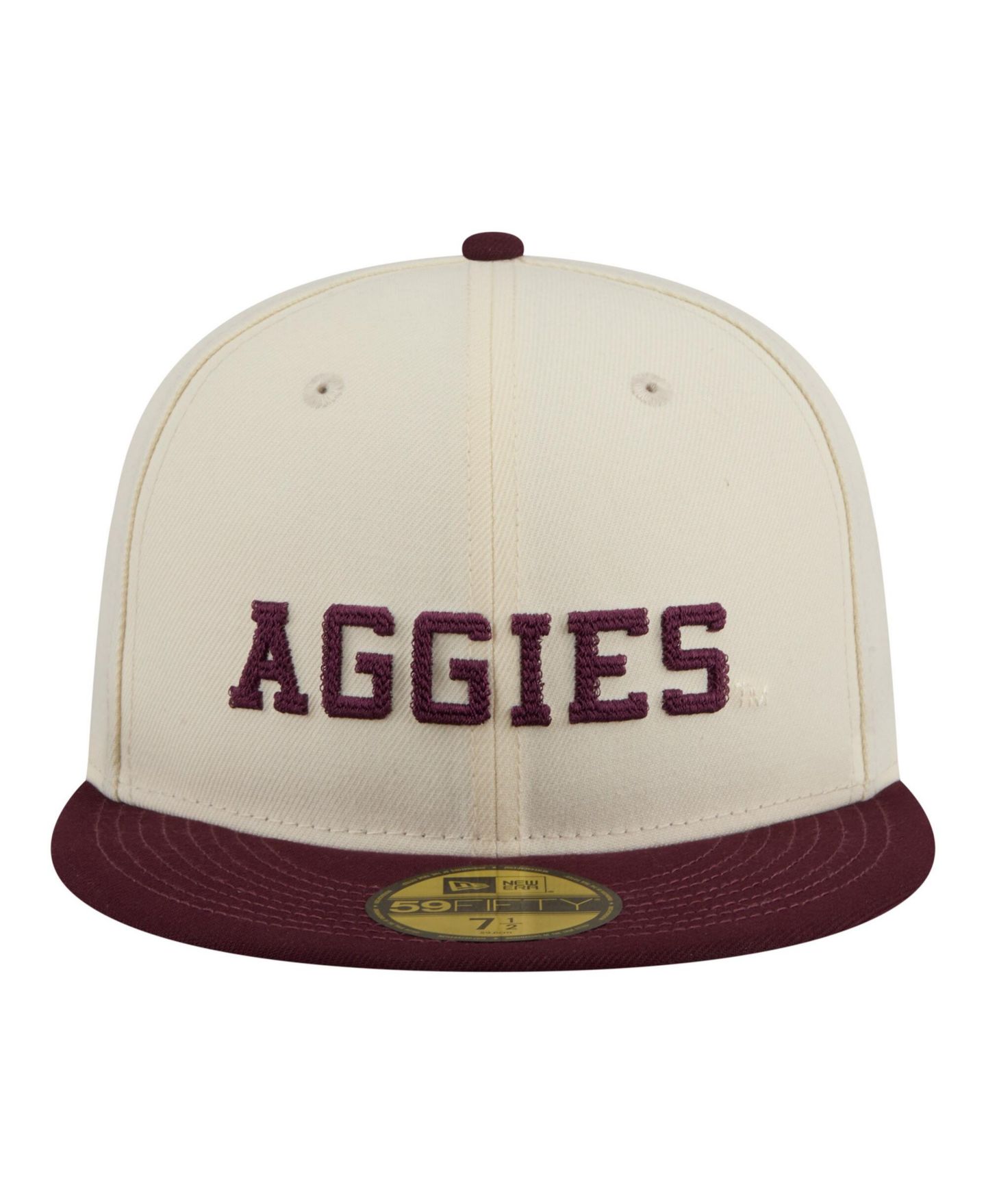 Мужская кепка New Era Cream/Maroon Texas A&M Aggies Two-Tone Script 59FIFTY Fitted Hat — фото 5