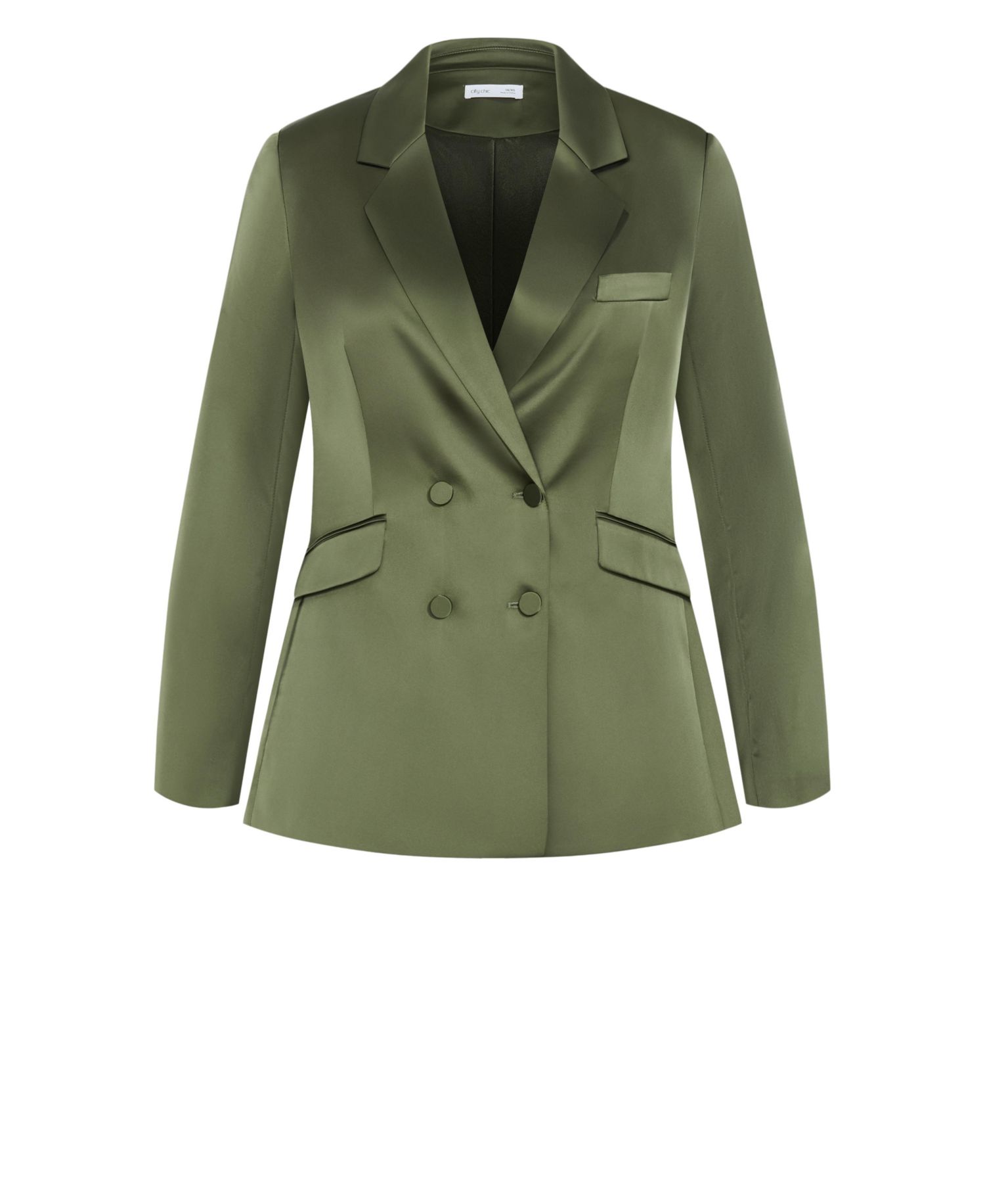 Plus Size Rylie Double-Breasted Satin Mid-Length Blazer