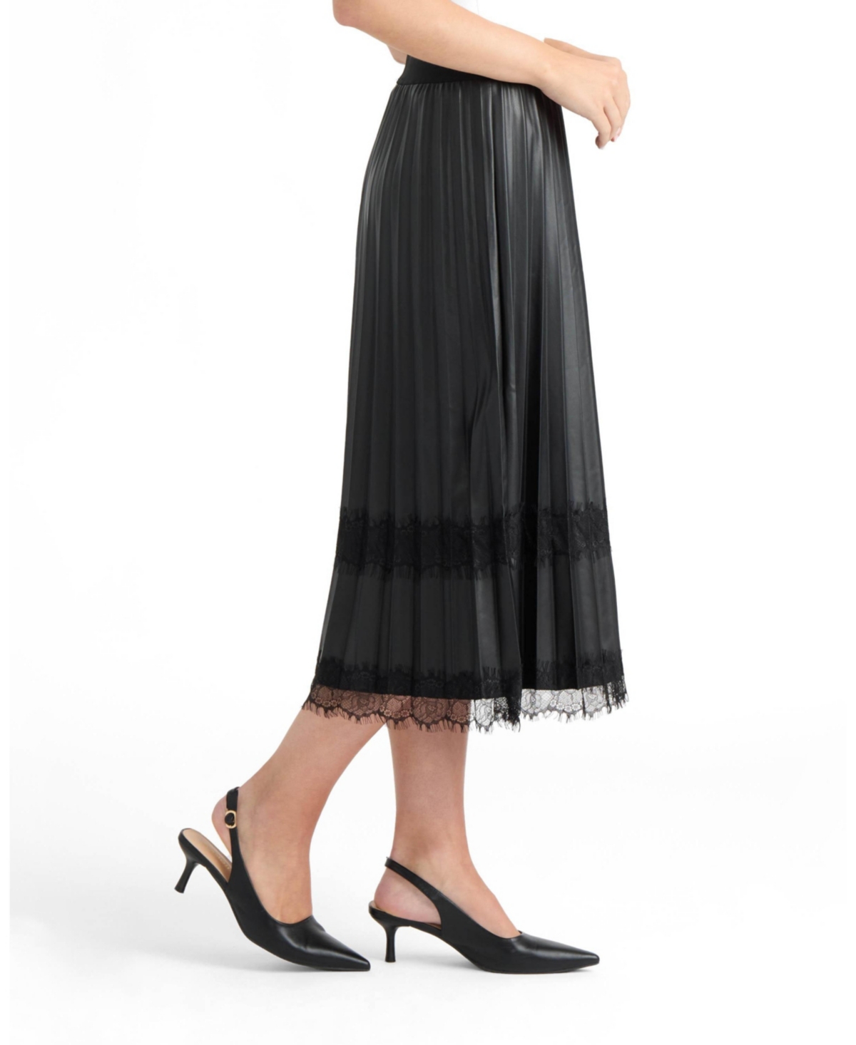 Ellen Tracy Women's Pleated Lace Trim Skirt