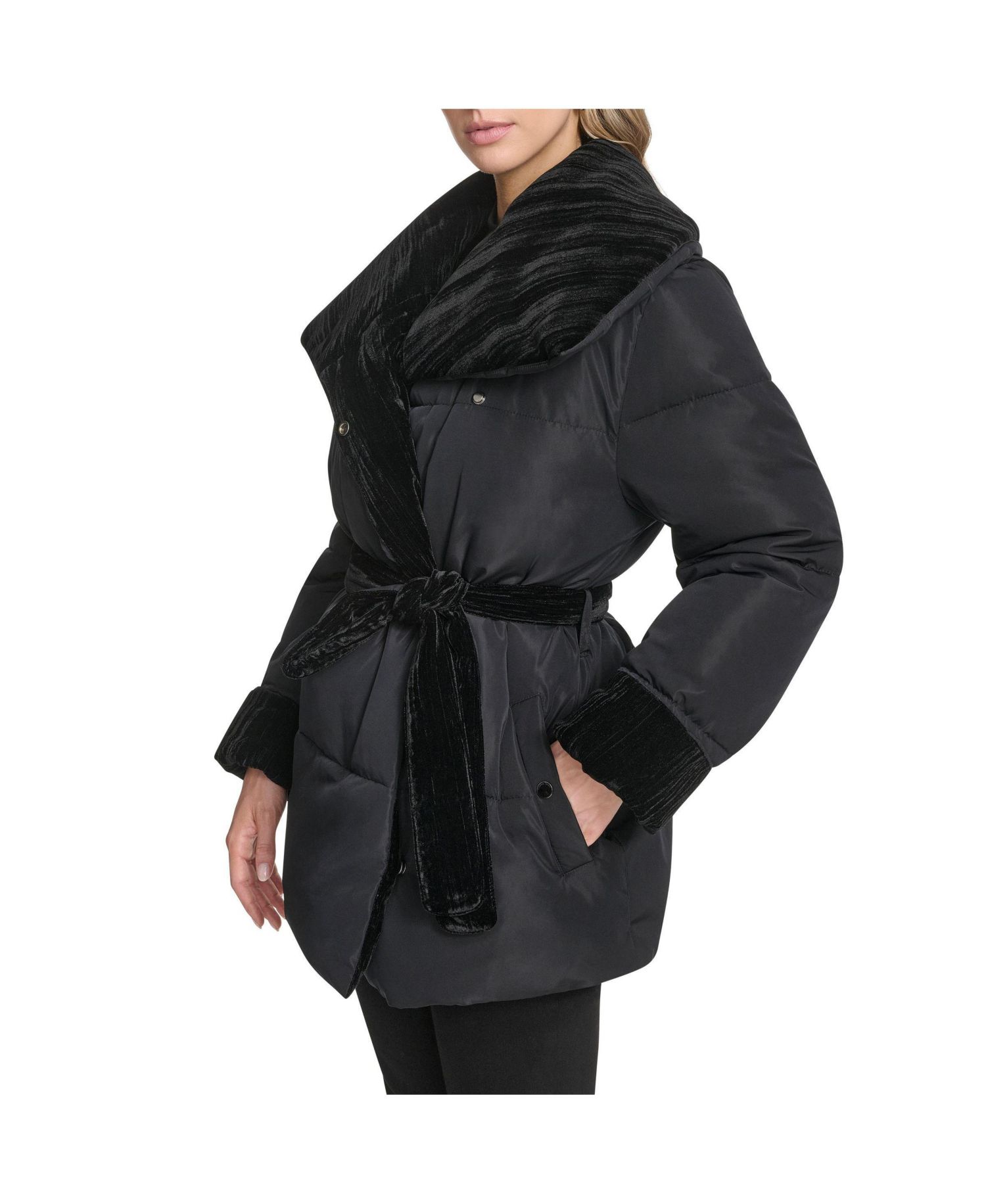Women's Emerson Mixed Media Belted Wrap Coat