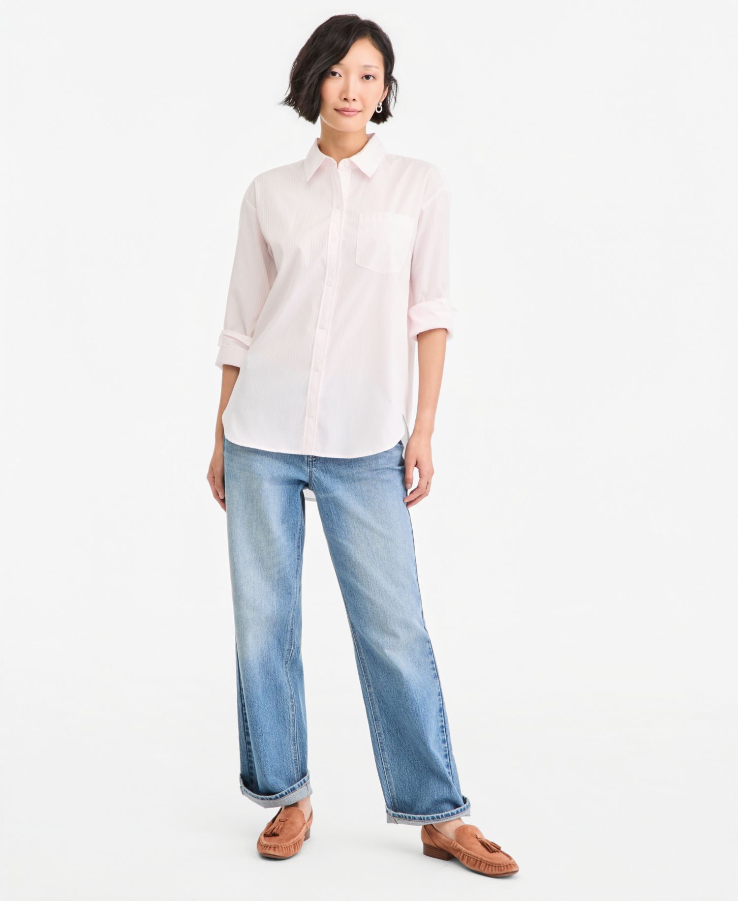 Women's Long-Sleeve Twill Striped Button-Down Shirt