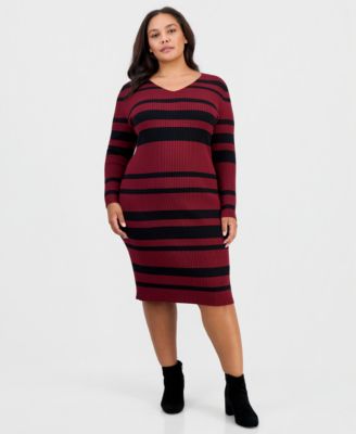 Plus Size Long-Sleeve V-Neck Body-Con Midi Dress