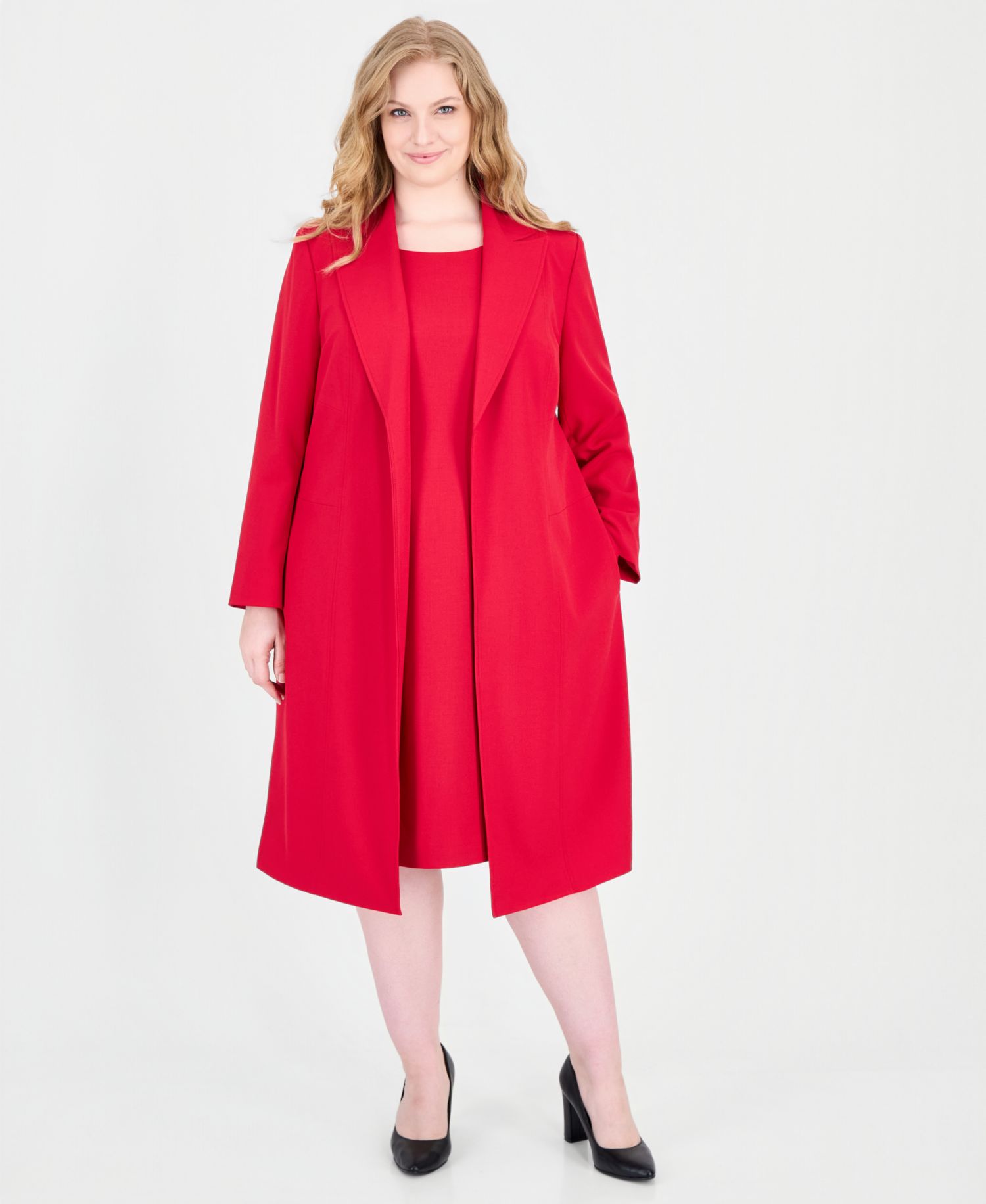 Plus Size Peak Lapel Topper and Basic Sheath Dress, 2-Piece Set