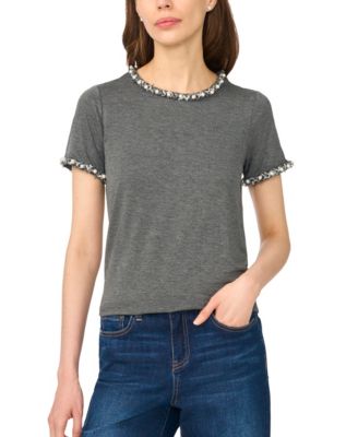 Women's Short-Sleeve Embellished Crew Neck Tee